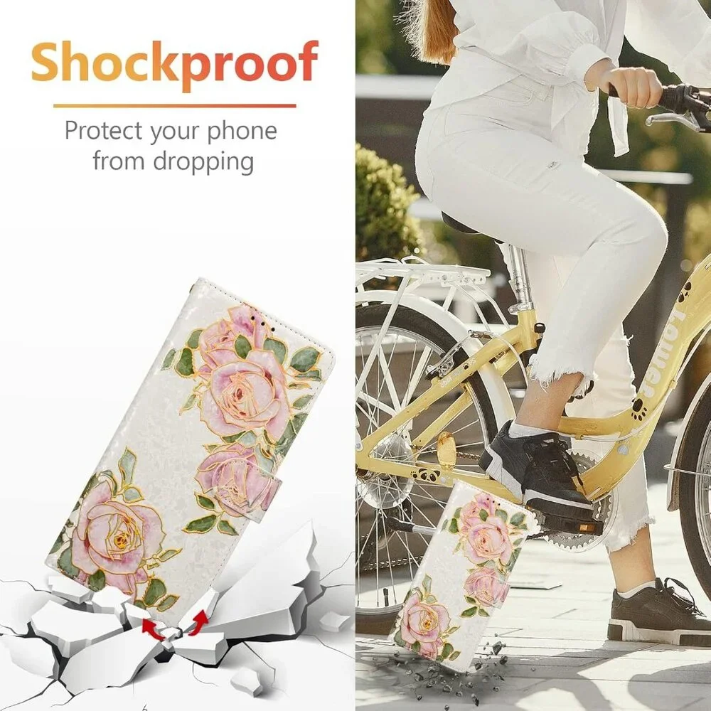 Wallet Case for Samsung Galaxy S24 5G – RFID Blocking PU Leather – White Rose